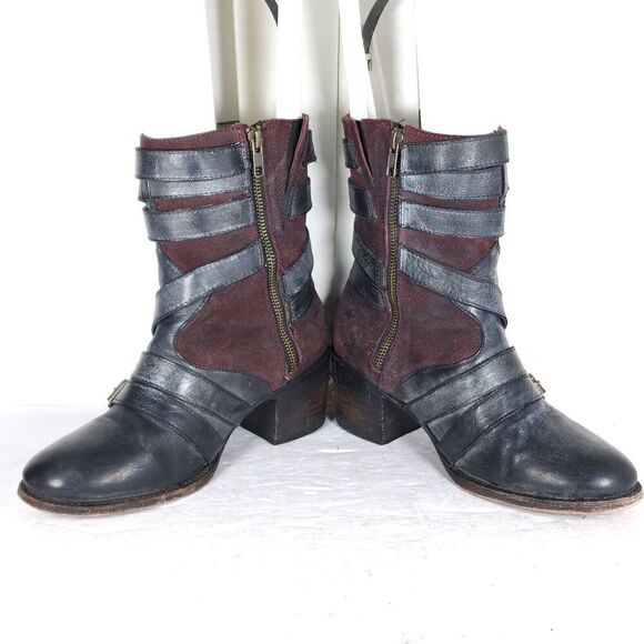 Freebird By Steven Women’s Colt US9 Black Leather Distressd Strappy Biker Boots - Picture 5 of 15